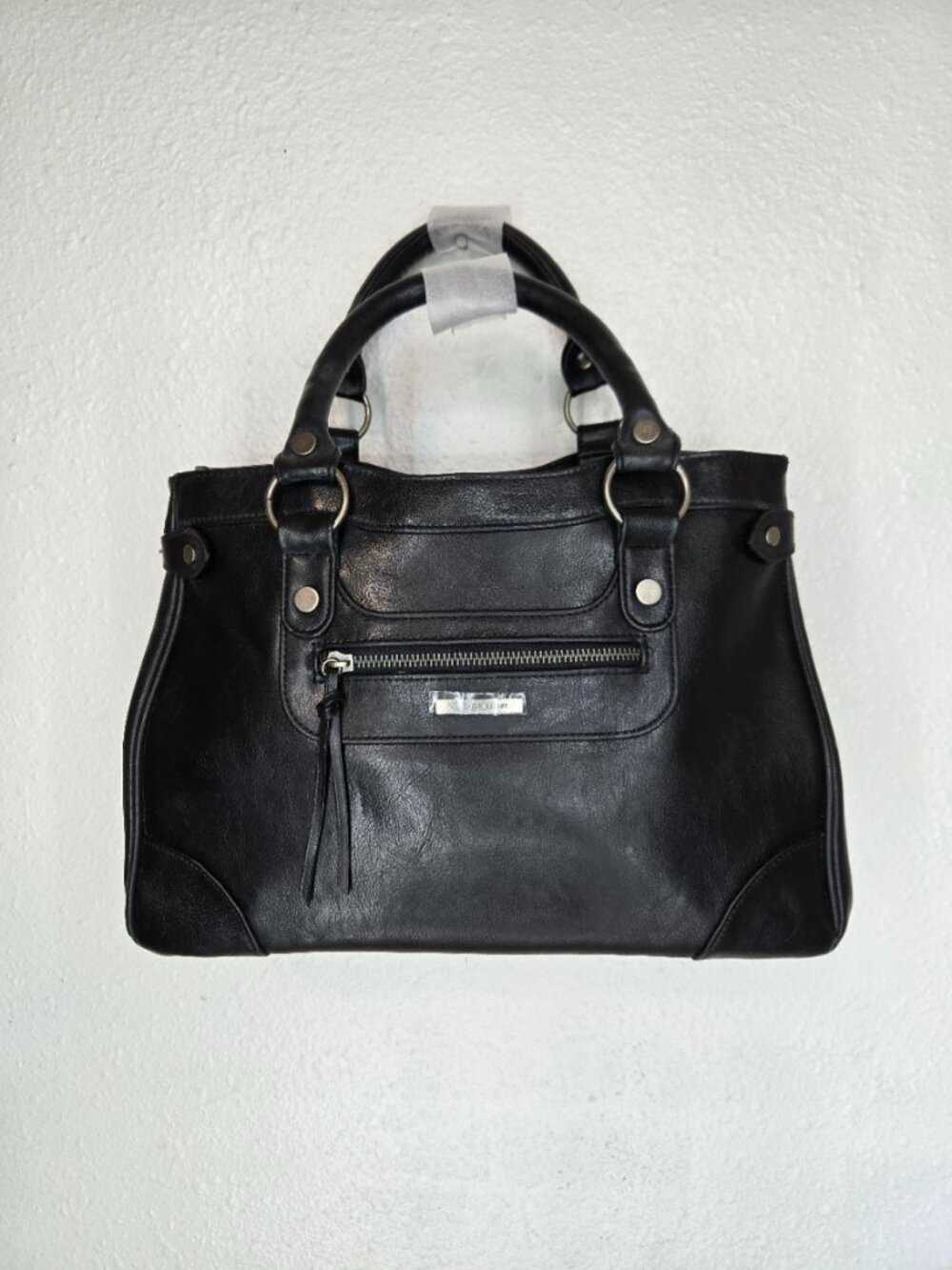 Vintage Y2K Victoria’s Secret Black Leather Satchel Handbag Hot Pink Lining